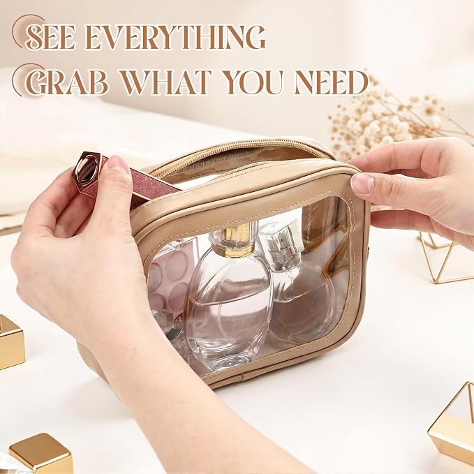 Abbylike 10 Pcs Clear Makeup Bags Bulk Tsa Approved Clear Toiletry Bags with Zipper PU Leather Waterproof Travel Makeup Organizer for Women Wedding Bridal DIY Gifts Bachelorette Party (Nude) - Image 5