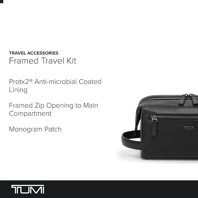 TUMI - Travel Accessories Dopp Kit - Men's Travel Essentials Framed Toiletry Bag - Black Emobossed Leather - Image 2