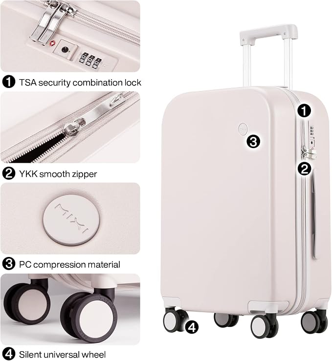 mixi Luggage Suitcase with Spinner Wheels, Hardside Rolling Suitcase PC with Cover & TSA Lock Lightweight Travel Case 24in Checked in, Off White（Slight Pink） - Image 4