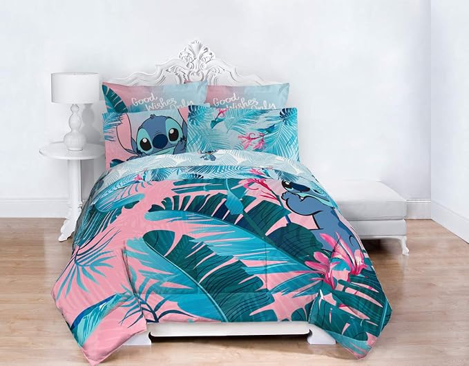 Disney Lilo and Stitch Queen Comforter Set 7 Piece Kids Bedding, Pink | Bed in a Bag, Comforter Sheets Shams Pillowcases, Official Brand, Soft Microfiber, Machine Washable, Girls Gift - Image 7