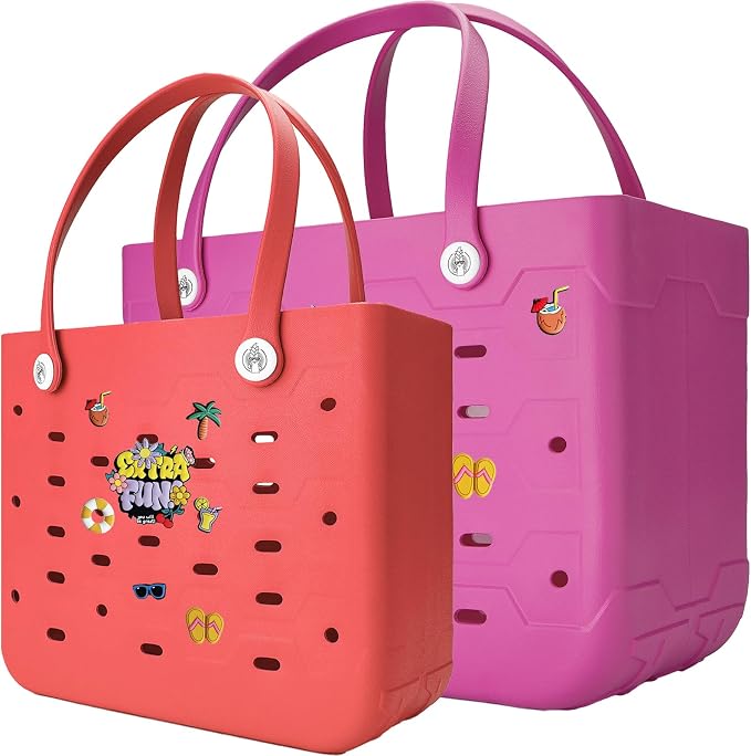 2-Pack Large Beach Bags XL & M Waterproof Tote, Sandproof, Washable- Essentials: Pool, Boat, Sports, Groceries by Unknown