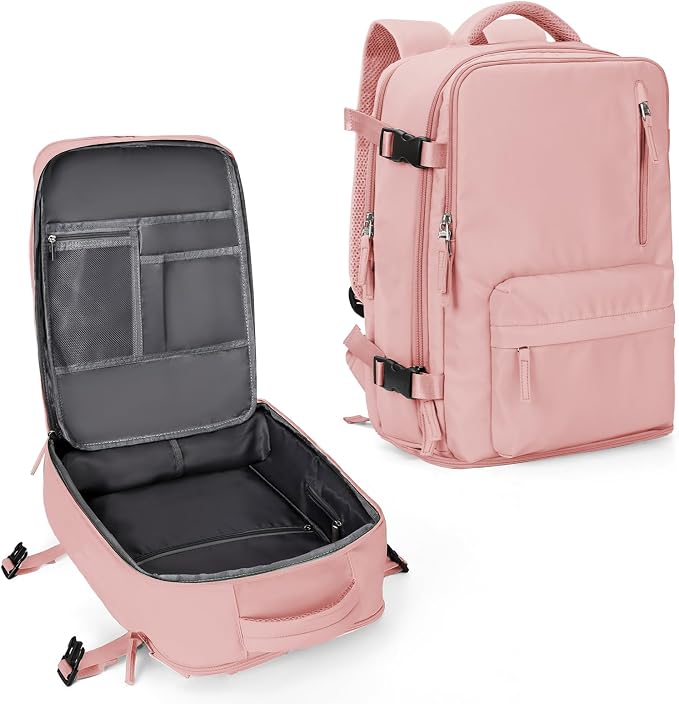 WONHOX Large Travel Backpack Women, Carry On Backpack,Hiking Backpack Waterproof Outdoor Sports Rucksack Casual Daypack with Shoes Compartment, Pink by WONHOX
