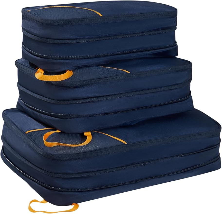 American Tourister Packing Cube Set of 3 - Suitcase Organiser for Holidays, Luggage Organiser for Suitcases, Hand Luggage and Backpack, Dark Blue/Orange - Image 8