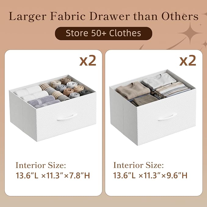 HIGDBFE Tall Dresser 44''H with Hanging Rack, 4 Drawers Small Closet Dresser for Bedroom, Reversible Fabric Chest of Drawers with Clothes Rack, Tall Storage Tower, Sturdy Frame, White - Image 9