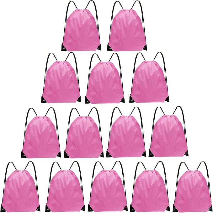 Grneric Drawstring Bags Bulk 14 Pcs Drawstring Backpack Bulk Cinch Bag Sackpack for Men Women Gym (Pink) by Grneric