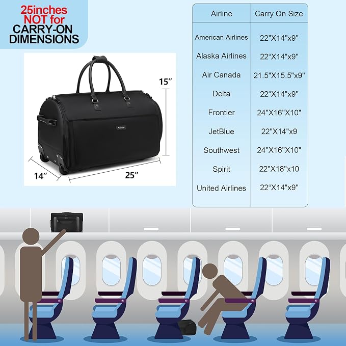 Modoker Rolling Garment Bags, 25in Large Garment Duffle Bag with Wheels, 3 in 1 Garment Suit Luggage Bag, Not Standard Carry-On Size for Women Men Business Travel Weekender, Black - Image 8