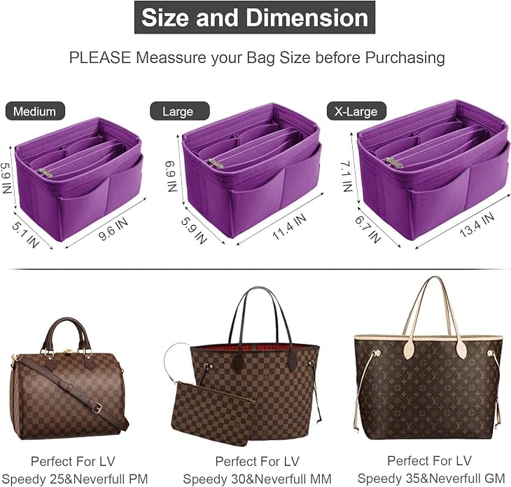 OMYSTYLE Purse Organizer Insert, Felt Tote Bag Organizer Insert with 5 Sizes, Handbag Dividers for Inside Purse, Compatible with Longchamp, Neverful, Speedy and More - Image 2