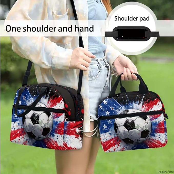 Soccer USA Flag Backpack for Boys 4PCS Travel Backpack with Lunch Box and Pencil Case Water Bottle Sleeve for Kids Children Teens Elementary Middle School 17 Inch Ball Bookbag Daypack - Image 3