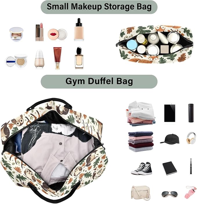 Weekender Bags Travel Duffel Gym Bag Animals Fox Deer Woodland Forest Hedgehog Carry on Overnight Tote Bag with Toiletry Bag for Airplane Travel Trip Gym Yoga - Image 4
