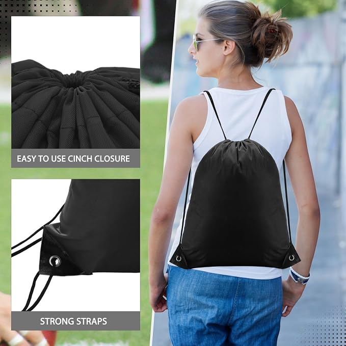 Shappy Drawstring Backpack Bulk Sports Gym Cinch Bag Polyester String Bag for Men Women(10 Colors,50 Pcs) - Image 2