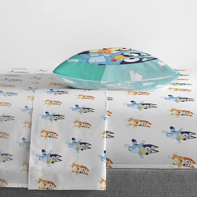 Jay Franco Kids Sheet Set with Fitted, Flat Sheets & Pillow Cover - Ultra-Soft Bedding with Pillowcase for Room Decor, White - Bluey, 3 Piece Toddler - Image 6