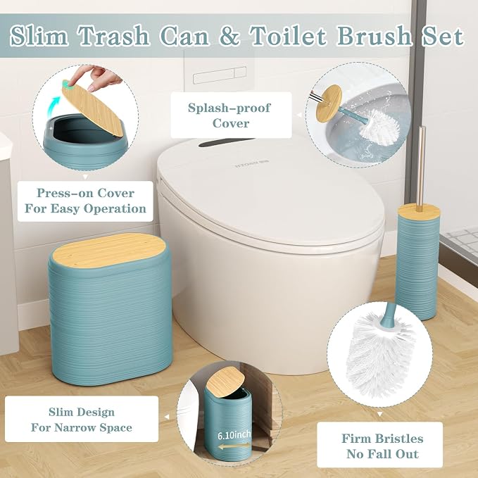 XLHOMO Light Blue Bathroom Set - 10PC Bathroom Accessories Set, Luxury Bathroom Accessory Set with Trash Can,Toilet Brush & 2 PC Soap Dispensers for Apartment Decor and Housewarming - Image 7