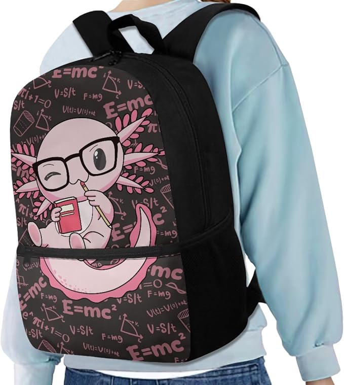 Cute Axolotl Backpack for Girls Kids Backpack with Lunch Box Water Bottle Carrier with Strap and Big Pencil Case 4 PCS Set Bookbag with Front Pocket for School 17" Sturdy Elementary School Bag - Image 2