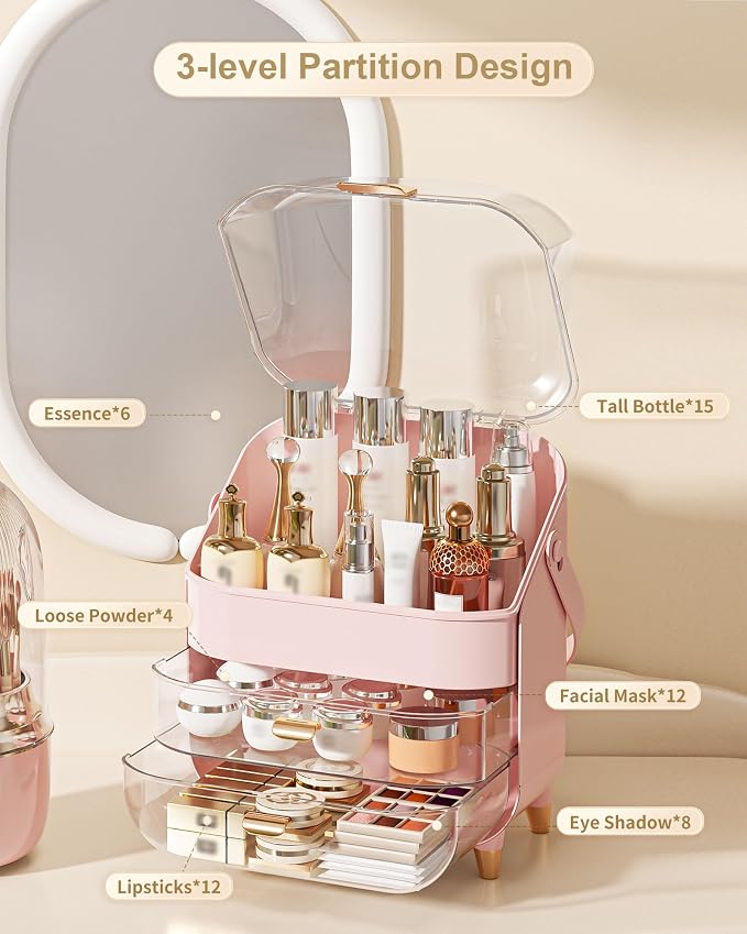 Anylady Makeup Organizer Countertop, Skincare Holder Bathroom Counter Organizer, Storage Box Cosmetic Display Cases, Teen Girl Gifts Make up Organizers for Vanity, Dresser - Image 4