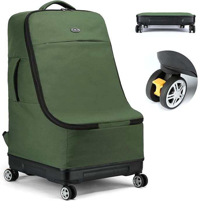 TUGUAN Car Seat Travel Bag for Airplane with Spinner Wheels, Infant Car Seat Bags for Air Travel with Hard Bottom, Padded Car Seat Backpack, Large Car Seat Storage Bag Airport Check, Green by TUGUANtravelgymbag