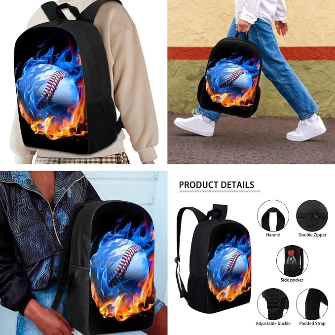Mumeson Cool Baseball Backpack for Kids,Rucksack Lightweight School Bags Large Bookbags Soft Backing Daypack Insulated Lunch Tote Bag Pencil Case Pouch Storage - Image 4