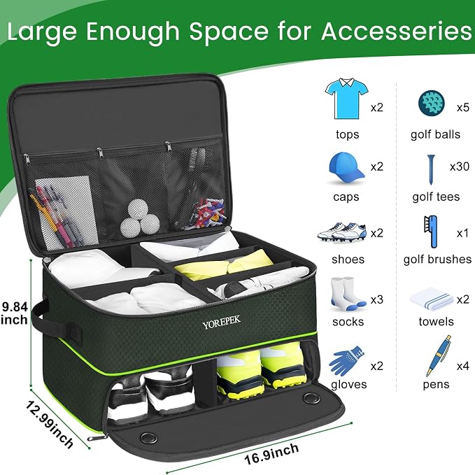 YOREPEK 2 Layer Golf Trunk Organizer, Golf Gifts for Men with Separate Ventilated Compartment for 2 Pair Shoes, Waterproof Car Trunk Locker for Balls, Tees, Clothes, Gloves, Gifts for Golfers - Image 4