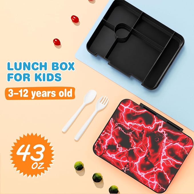 Bevalsa Kids Backpack for Boys with Bento Lunch Box, Insulated Bag & Utensils, 43oz Lunch Containers, Gamer Backpack School Bags for Elementary Middle School Student (Red Lightning) - Image 4