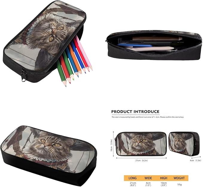 17 Inch Animal Print School Backpack And Lunch Box Set for Kids Lightweight Funny Cat As Pirate Backpack for Boys Girls Sturdy School Bag with Insulated Lunchbox Pencil Case Student Bookbag - Image 6