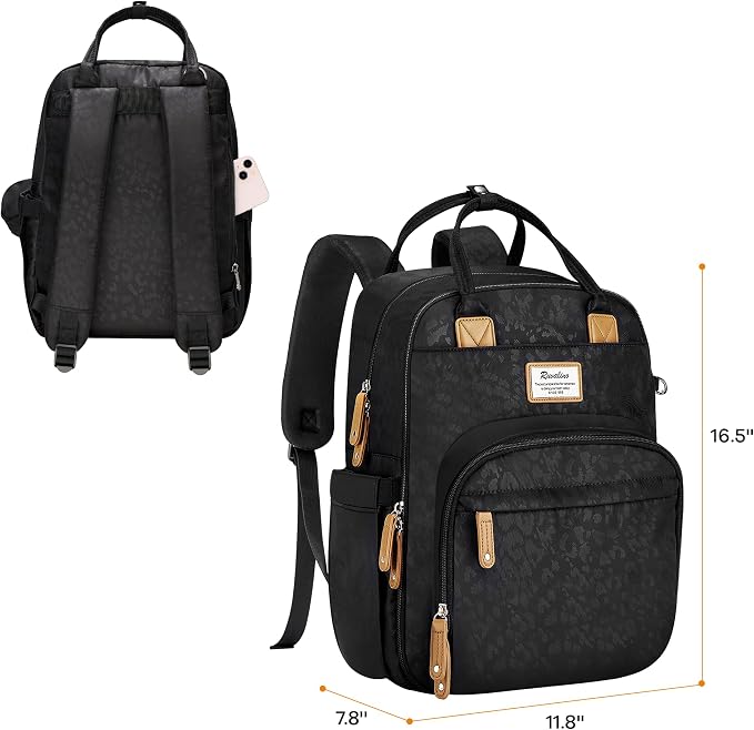 RUVALINO Diaper Bag Backpack-Multifunction Baby Travel Bag with Changing pad, Insulated Bottle Holders & Pacifier Case, Large Capacity, Waterproof, Black Leopard - Image 8