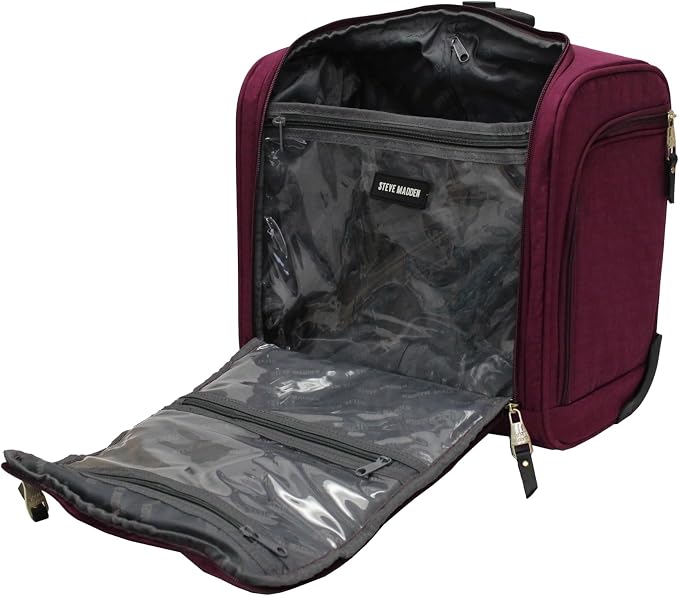 Steve Madden Designer 15 Inch Carry on Suitcase- Small Weekender Overnight Business Travel Luggage- Lightweight 2- Rolling Spinner Wheels Under Seat Bag for Women (Peek-A-Boo Purple) - Image 8