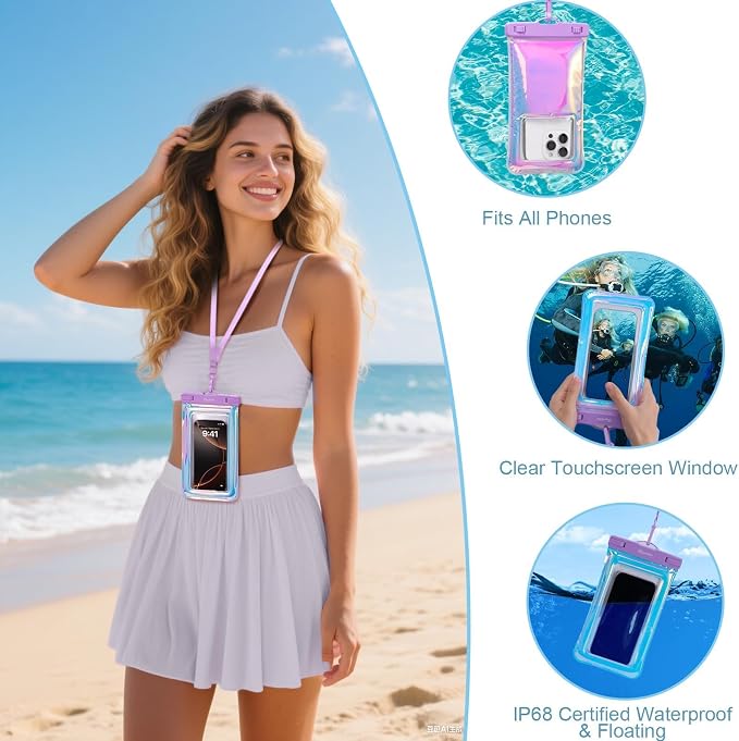 Bagstellar Iridescent Beach Bag, Jelly Tote Bag with Phone Pouch Makeup Bag | Large Beach Bags Waterproof Sandproof, Zipper Beach Tote Clear Pool Swim Boat Bag for Women Summer Travel Cruise Essentials - Image 7