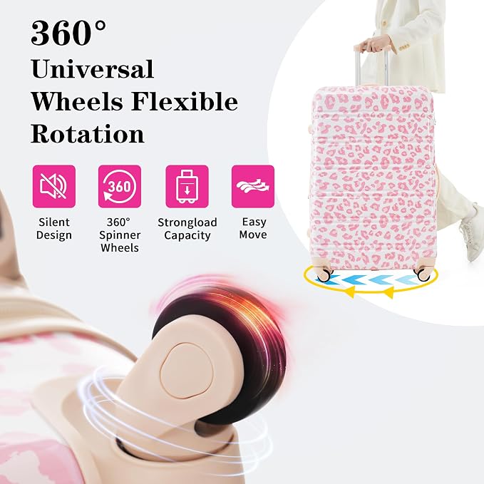 Merax Suitcase Set, Hardshell Luggage Sets 3 Piece with Spinner Wheels | Expandable Durable Suitcase with TSA Lock Lightweight 20" 24" 28", Pink Leopard - Image 4