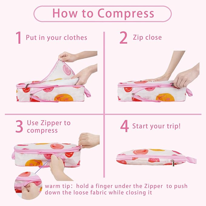 6 Pcs Compression Packing Cubes, Packing Cubes for Travel, Waterproof Luggage Organizer Bags Set, Cute Packaging Cubes for Women Kids Backpack Carry-Ons - Image 2
