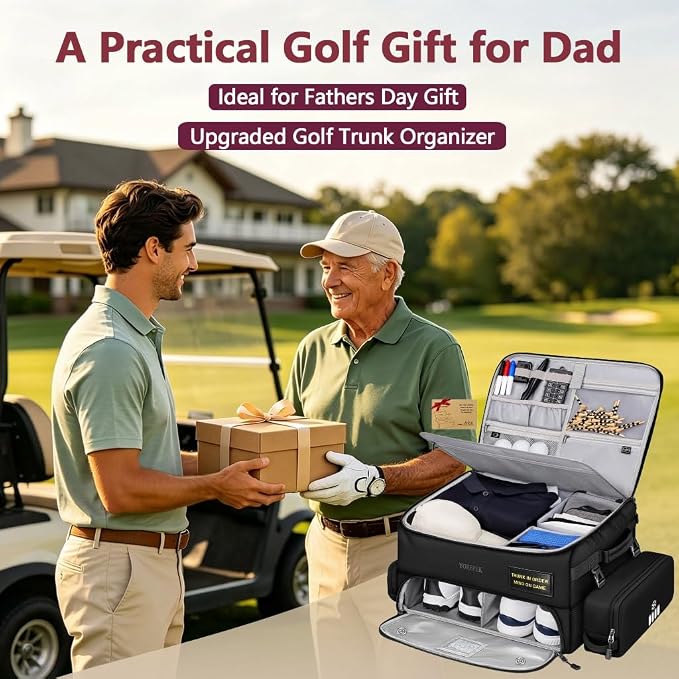 YOREPEK Upgraded Golf Trunk Organizer, Golf Gifts for Men, with Removable Insulated Pouch&Dust-Proof Protective Layer, Multi-Compartment fits 2 Pairs of Shoes, Golf Accessories - Image 5