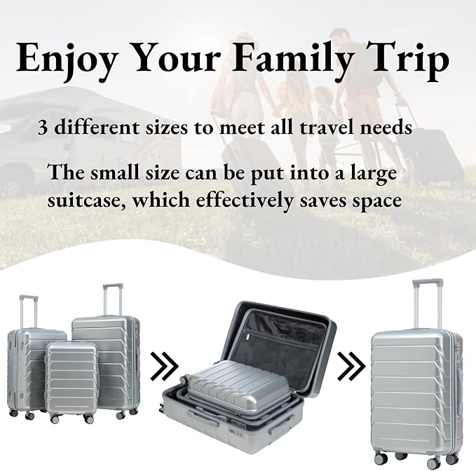 3-Piece ABS Spinner Luggage Set (20" 24" 28") with Combination Lock, Matching Hardshell Suitcases, Silver - Image 2