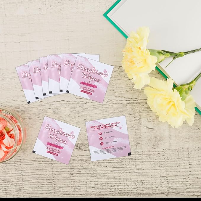 100 Pcs Deodorant Wipes Individually Wrapped Mini Deodorant Travel Size Wet Armpit Wipes Travel Deodorants Bulk for Women Men Homeless Personal Cleansing Wipe Butt Hands Face Underarm Sports(Rose)