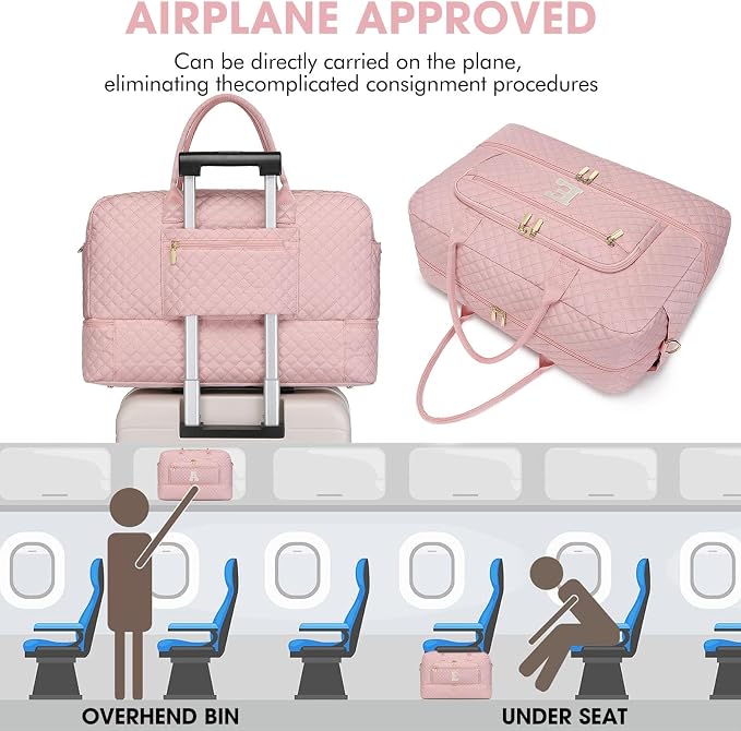 Initial Travel Duffle Bag for Women - Pink Personalized Weekender Bags Overnight Bag with Shoe Compartment & Wet Pocket Weekend Tote Bags with Toiletry Bag Monogram Gifts (Letter E) - Image 5