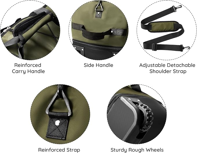 Bagenerous 110L/140L Expandable Soft-Sided Foldable Duffle Bag with 2 Rubber Wheels,Packable 32” Rolling Carry-On with Multi-Pockets & Compartments,Army Green - Image 7