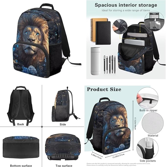 Cool Lion Boys Bookbag With Lunch Box 1St Grade Backpack Boys Kindergarten with Pencil Pouch Bulk Water Bottle with Sleeve Traveling School Supplies 17 inch Lightweight - Image 7