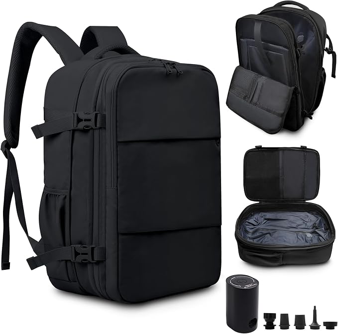 Vacuum Backpack 60L with Pump, Waterproof for 17" Laptop, Black by OPOALO