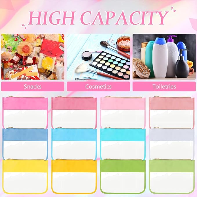 Sweetude 12 Pieces Clear Zipper Pouch for Travel Nylon Makeup Bag Waterproof Snack Stuff Pouches Cute Purse Cosmetic Bags for Women Girls Gifts - Image 4