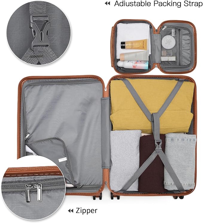 Kono Carry On Luggage Set Airline Approved with Spinner Wheels | Lightweight PC+ABS Carry On Suitcase with TSA Lock Durable Luggage Hardside Apricot Blue - Image 7