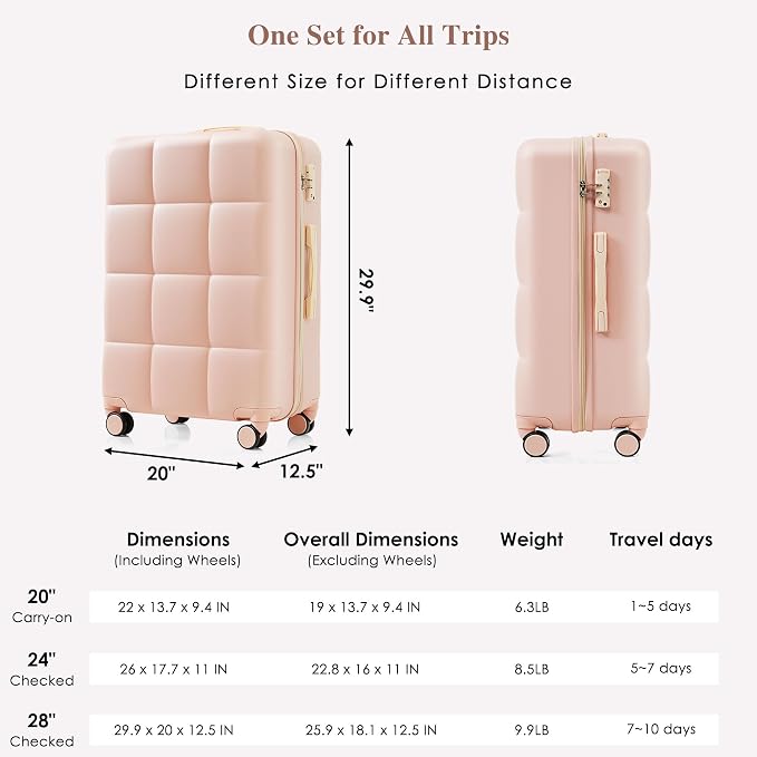 Hardside Luggage Sets, Lightweight Stripes Suitcase with Spinner Wheels, Pink Pink - Image 5