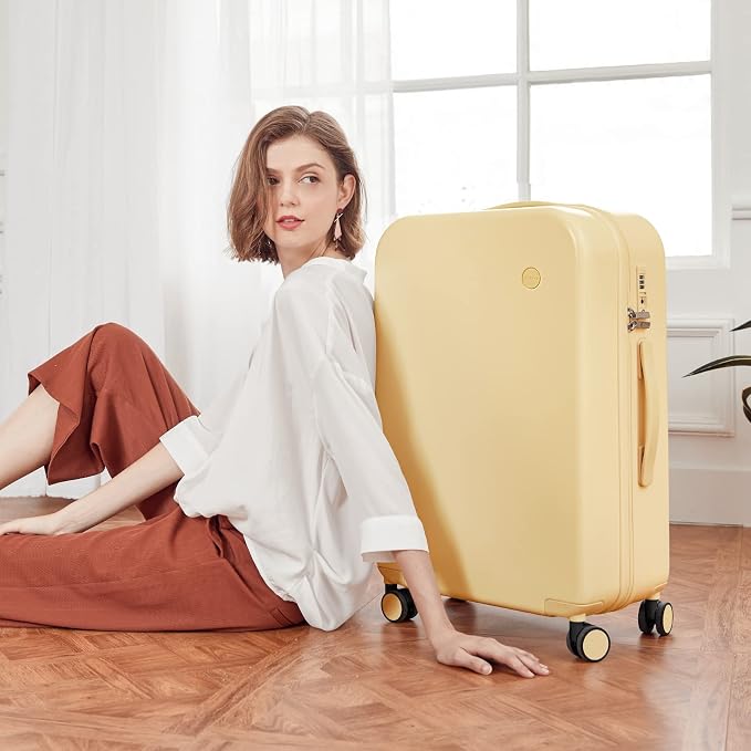 mixi Luggage Suitcase with Spinner Wheels, Hardside Rolling Suitcase PC with Cover & TSA Lock Lightweight Travel Case 26in Checked in, Lark Yellow - Image 2