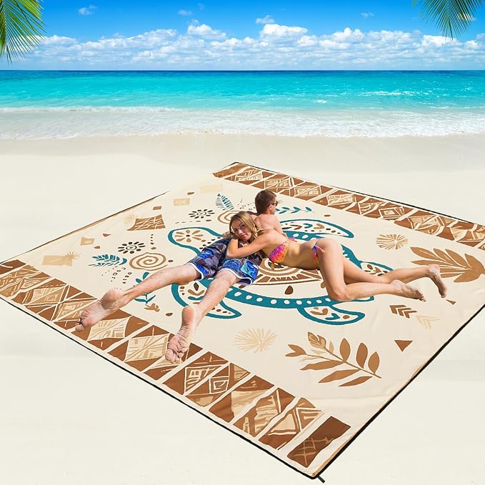 WIWIGO Beach Blanket Waterproof Sandproof Beach Mat 79" X 83"/10'x9'for 2-8 Adults Quick Drying Outdoor Picnic Mat Beach Accessories for Travel, Camping, Hiking by WIWIGO