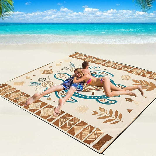 WIWIGO Beach Blanket Waterproof Sandproof Beach Mat 79" X 83"/10'x9'for 2-8 Adults Quick Drying Outdoor Picnic Mat Beach Accessories for Travel, Camping, Hiking by WIWIGO