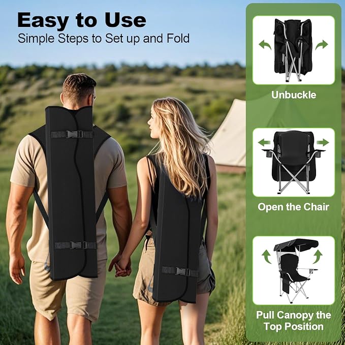 VTOY Portable Camping Chair with Canopy - Folding Chair with Canopy, Durable 600D Oxford Canopy Chair for Camping, Beach, Picnics, Fishing & Sports - Image 7