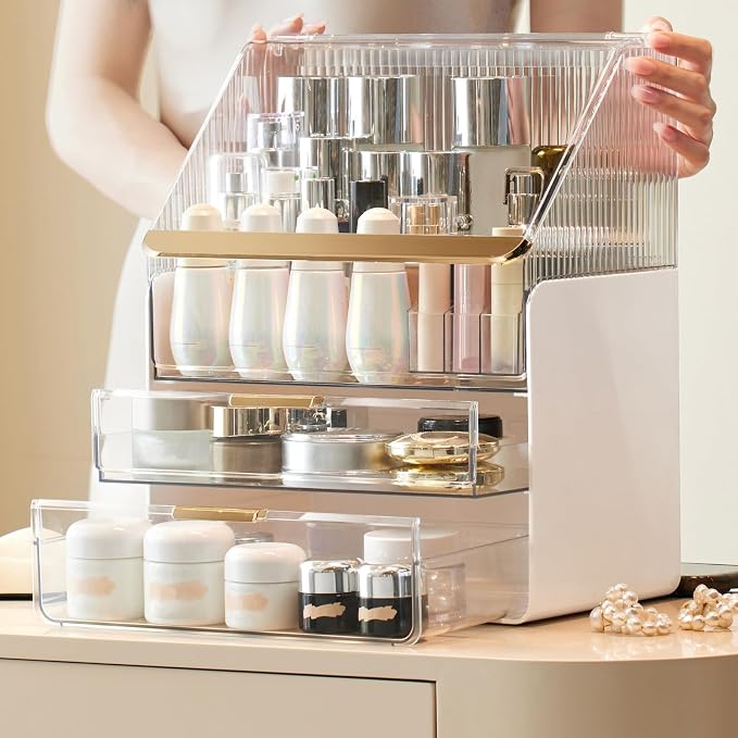 Omeily Large Makeup Organizer Countertop Vanity Organizer Cosmetic Organizer Makeup Storage Box Bathroom Counter Organizer Perfume Skincare Organizers Gift Women Girls Clear Design Easy Visibility - Image 2