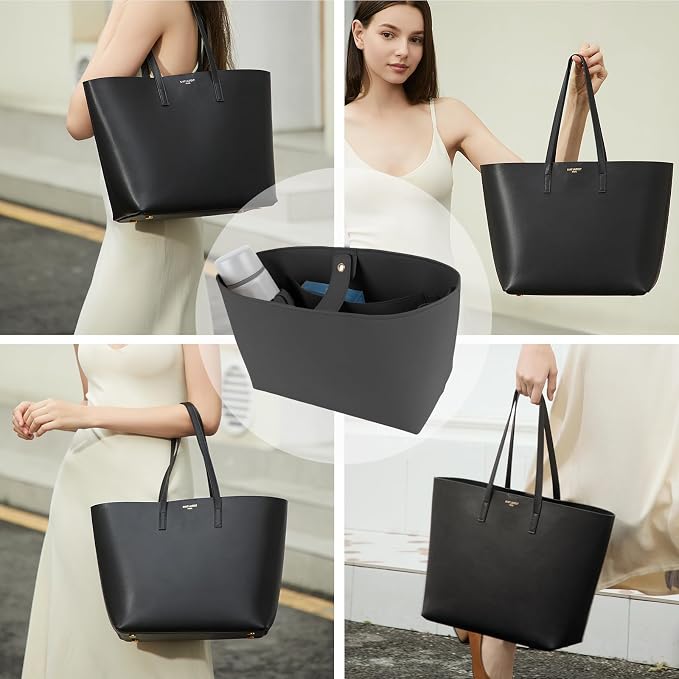 Vegan Leather Tote Bag Organizer Insert,Multi-Pocket Purse Organizers,with 15-Inch Laptop Compatible with Saint Laurent Tote E/W、LV Neverfull MM and More(SL) - Image 7