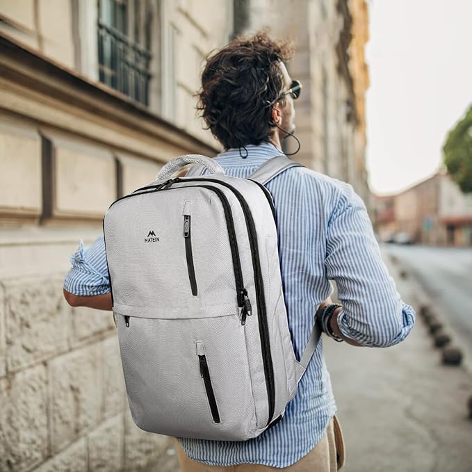 MATEIN Travel Backpack with Shoe Compartment, Gray Backpack for Airplanes | Large Personal Item Travel Bag, Shoe Compartment, Fits 17" Laptop, Water Resistant, Weekender Daypack, For Women & Men, Gray - Image 7