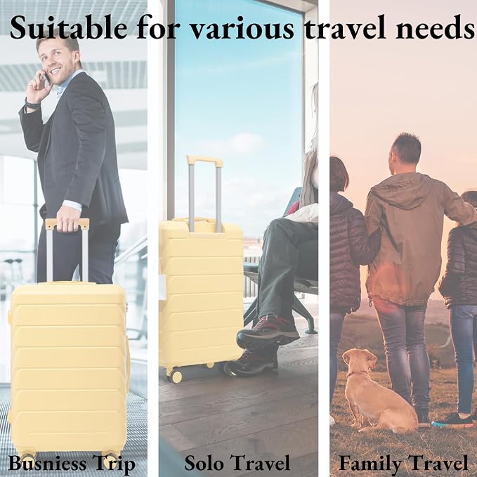 3-Piece ABS Spinner Luggage Set (20" 24" 28") with Combination Lock, Matching Hardshell Suitcases, Yellow - Image 7