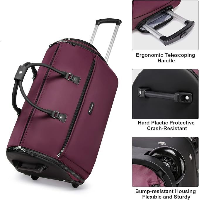 Modoker Rolling Garment Bags, 25in Large Garment Duffle Bag with Wheels, 3 in 1 Garment Suit Luggage Bag, Not Standard Carry-On Size for Women Men Business Travel Weekender, Red - Image 3