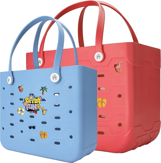 2-Pack Large Beach Bags XL & M Waterproof Tote, Sandproof, Washable- Essentials: Pool, Boat, Sports, Groceries by Unknown