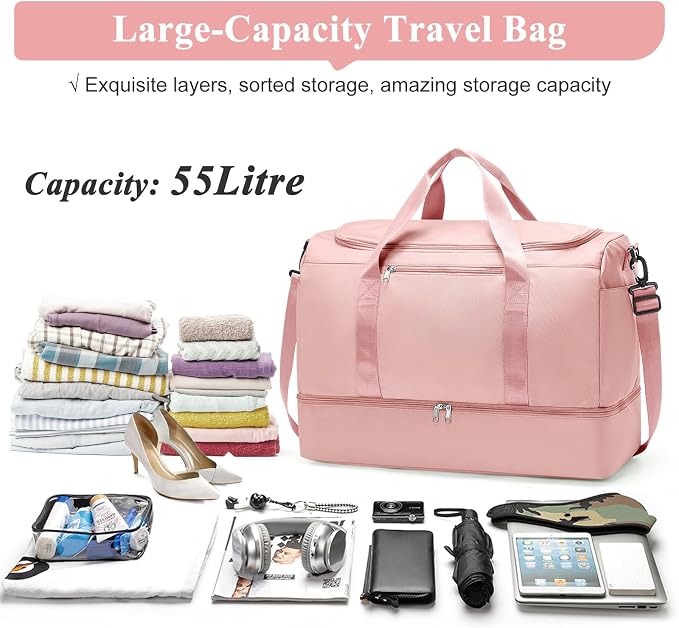 Extra Large Travel Duffel Bag, Carry-On Weekender Bags for Women Travel | Overnight Weekend Bag with Shoes Compartment for Travel Business Trips Sport Hospital - Image 3