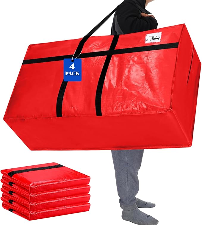 Windyun 4 Pack 57 Gallon Extra Large Moving Bags XXL Heavy Duty Storage Bag with Strong Zipper Handle Jumbo Big Tote Box Foldable for College Dorm Travel Clothes Duffle Blanket Pillow(Red) by Windyun